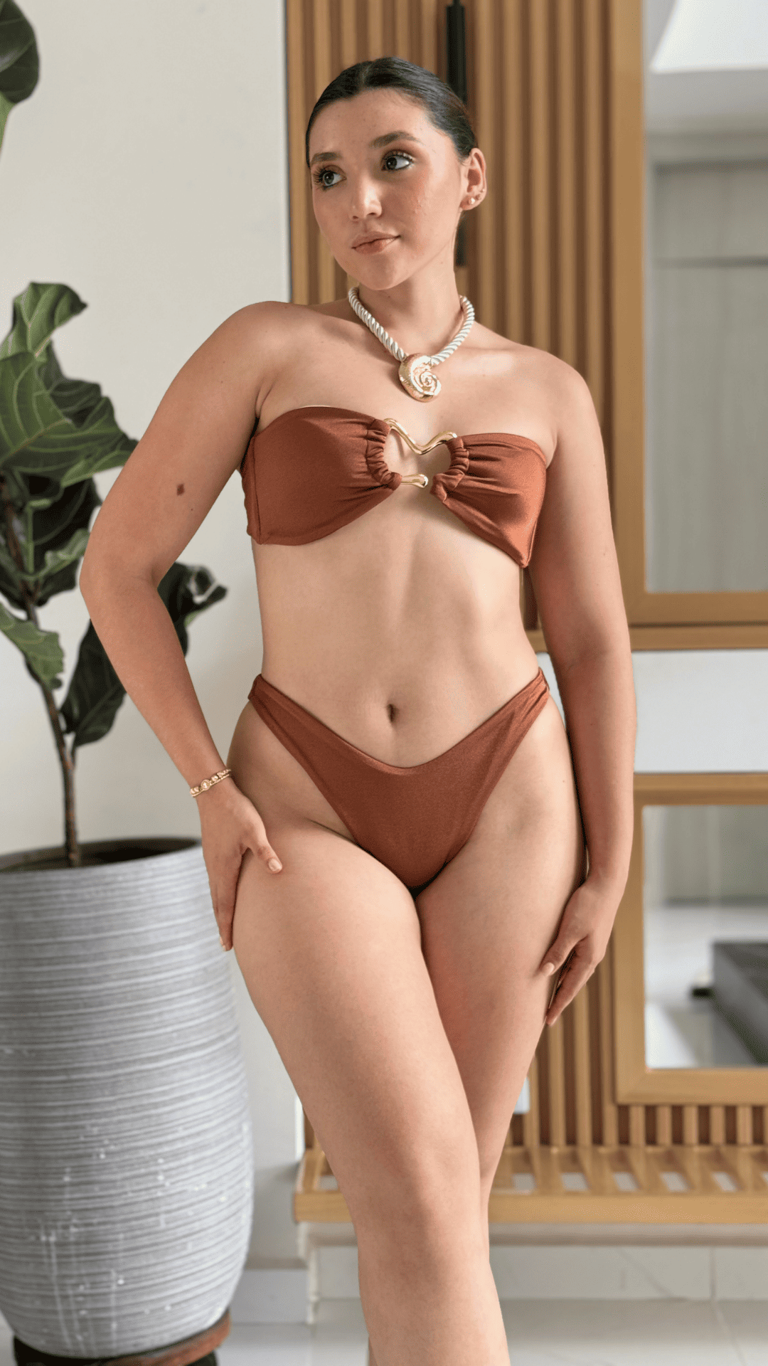 SET DE 3 TERRACOTA CON HERRAJE DORADO