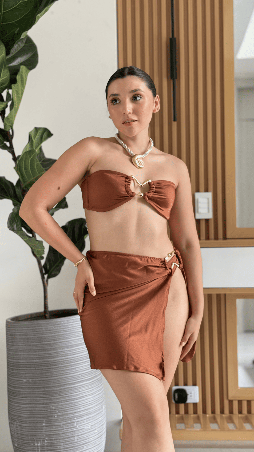 SET DE 3 TERRACOTA CON HERRAJE DORADO